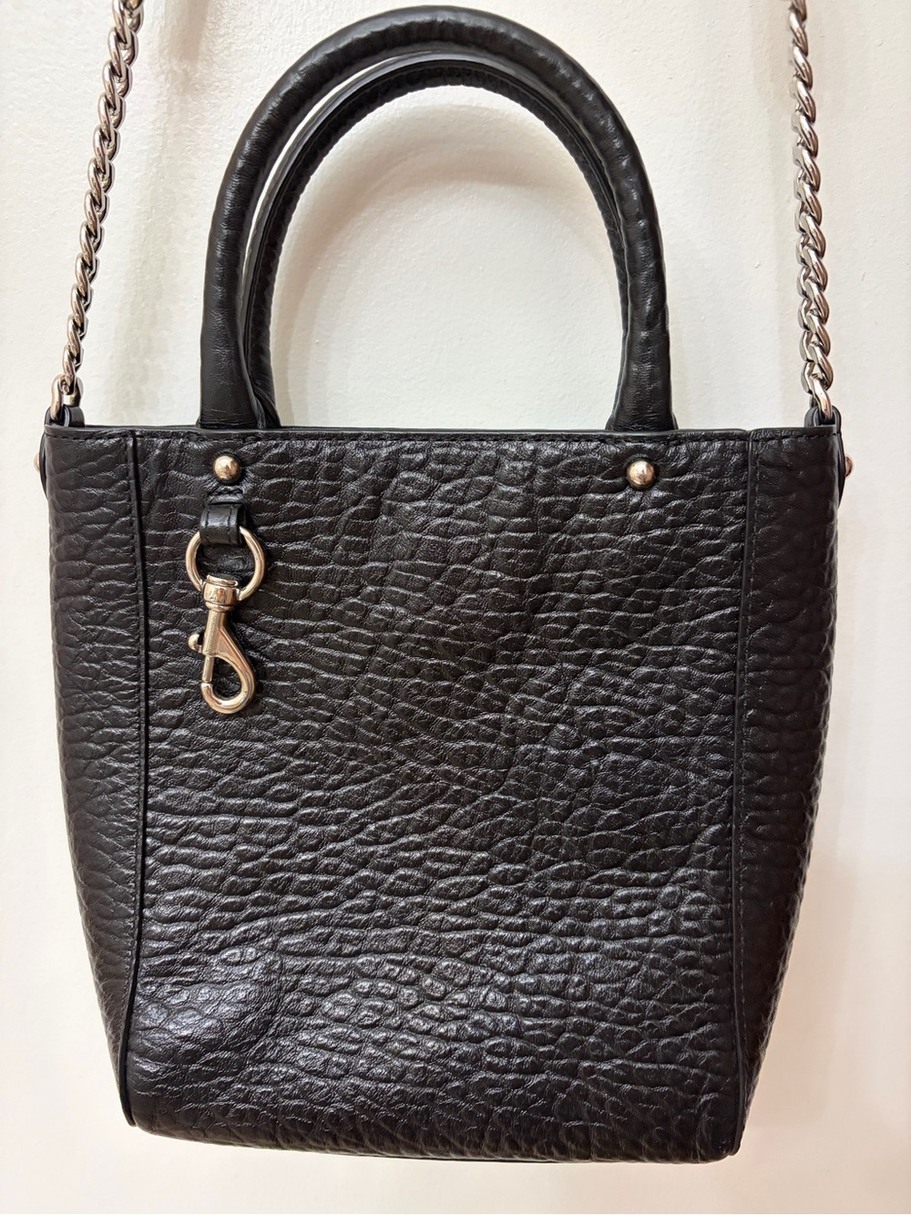 Rebecca Minkoff Black Textured Crossbody Tote with Chain Strap